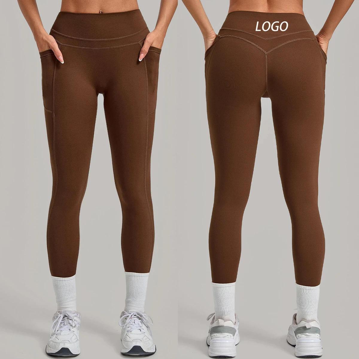 Women's High Waist Yoga Leggings with Side Pockets Butt Lifting Workout Pants Gym Wear