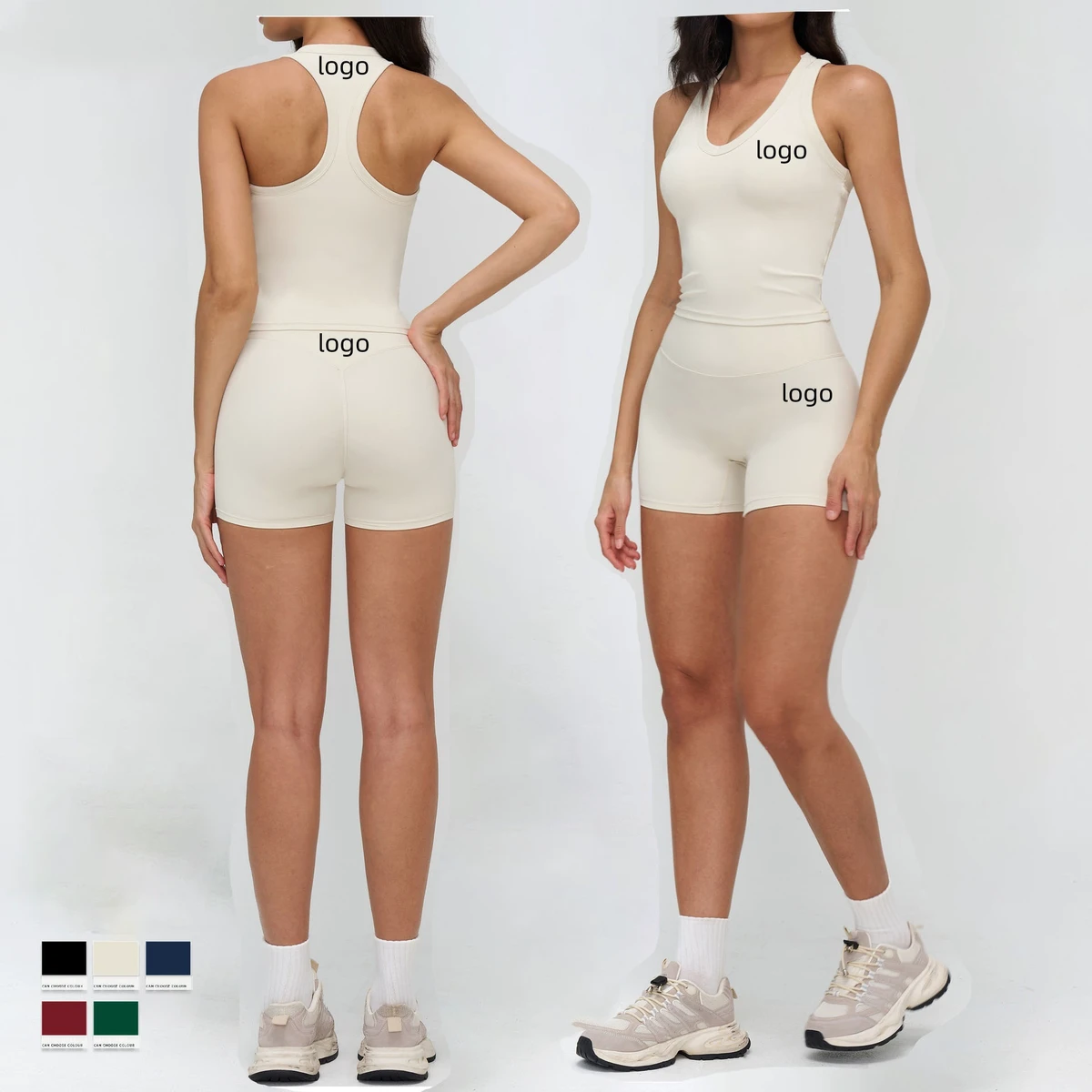 Backless Halter Crop Top Custom High Waist Sports Shorts Sleeveless Activewear Two Piece Gym Fitness Sets
