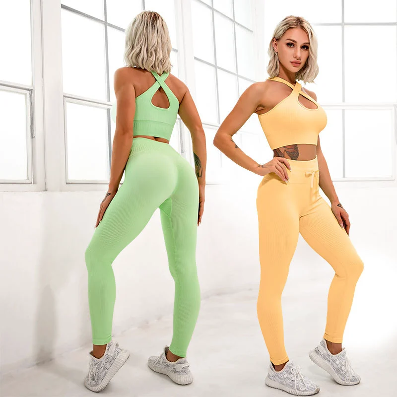 High Quality Gym Fitness Set Cross-Shoulder Strap Sport Bra Seamless Yoga Suit Women Workout Active Wear Set