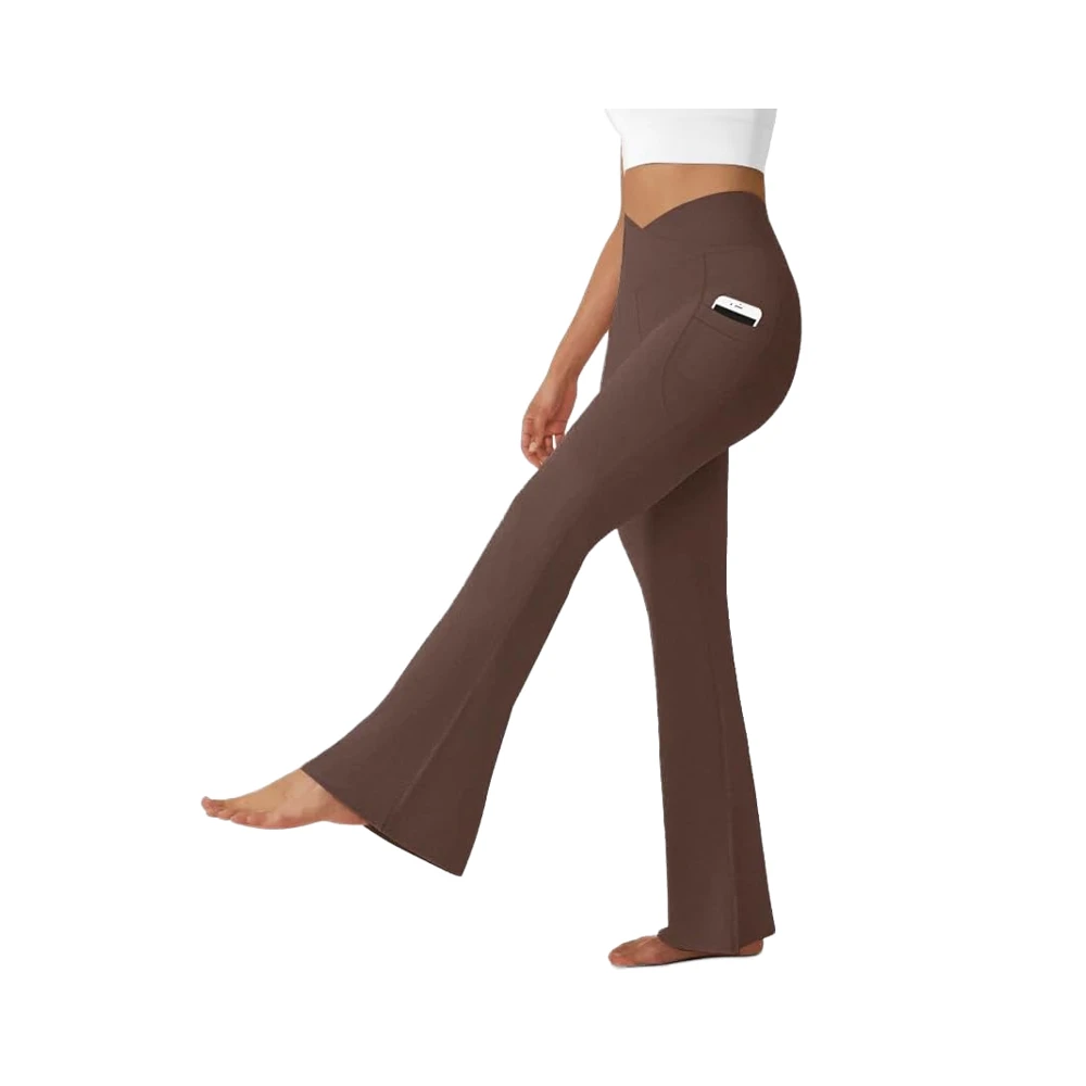 DLOODA Women's Flare Leggings Pockets-Crossover High Waisted Bootcut Yoga Pants-Tummy Control Bell Bottom for Material Color