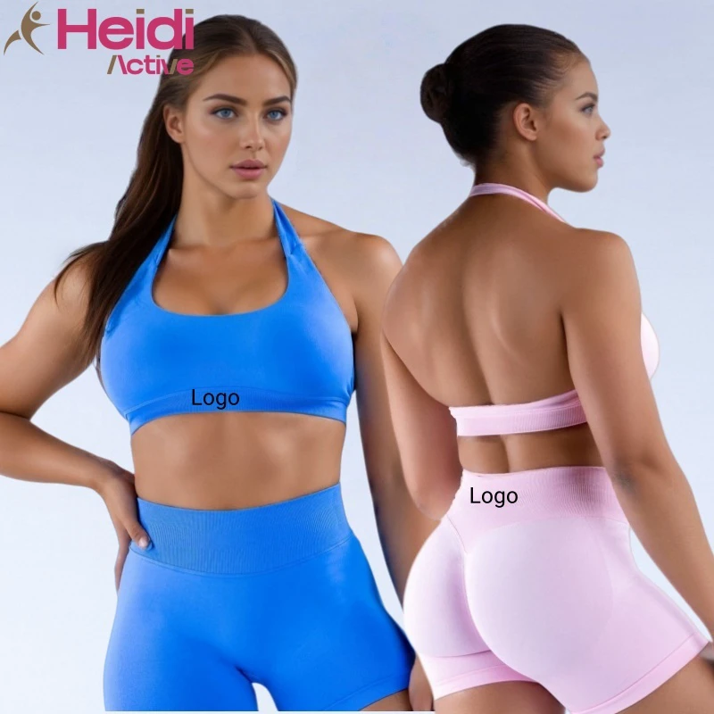 Hot Sale Fitness Wear Yoga Bra Shockproof High Elastic Open Back Halter U Neck Seamless Sports Bra for Women Running