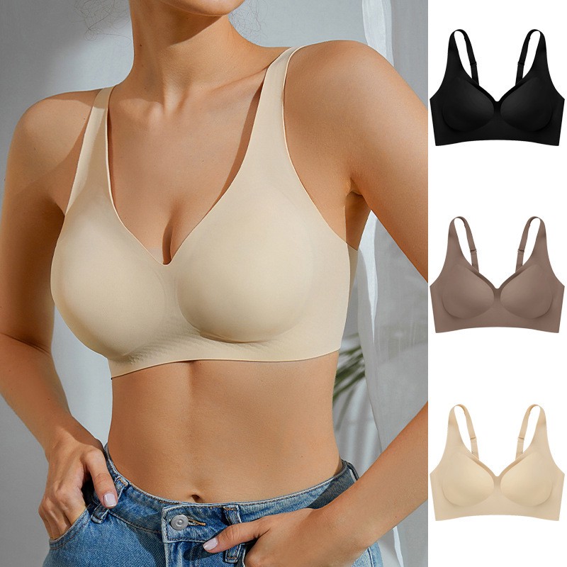 Wholesale Seamless Ice Silk Wireless Sport Bra Women Comfortable Padded Halter Cup Breathable Soft Traceless Underwear Girls