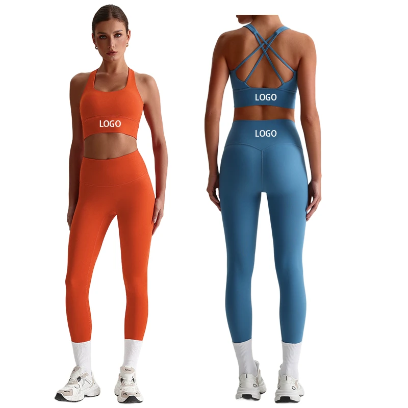 Women's Yoga Set Nude-Feel Backless Bra Top & High-Waisted Yoga Pants for Running Fitness and Butt-Lifting Sports Yoga Set