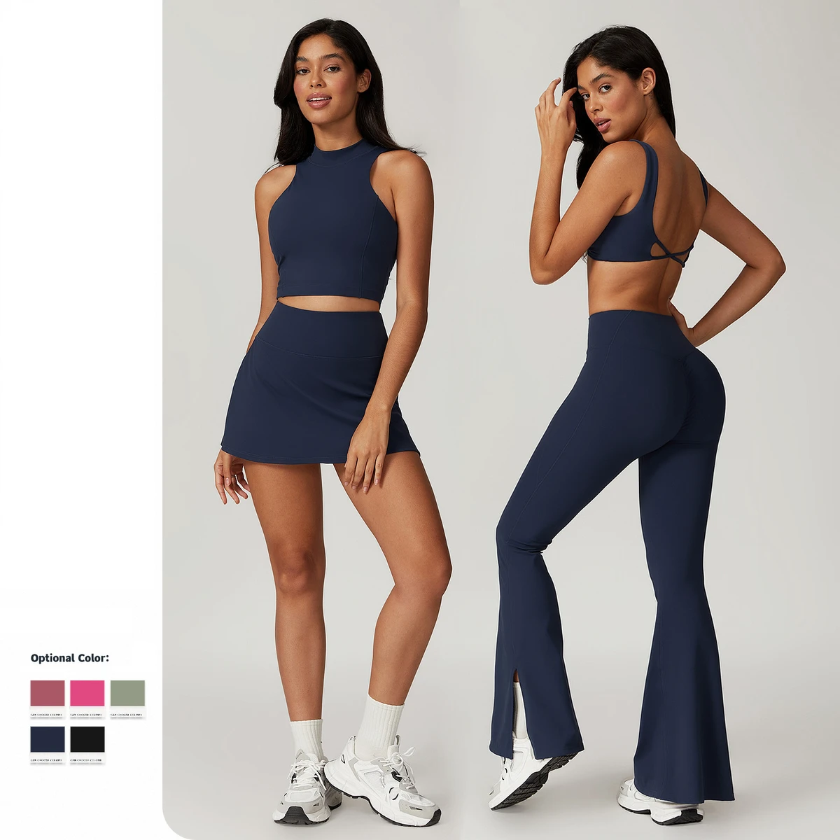 Custom 2 Piece Fitness Set 4 Way Stretch Woman Yoga Wear Gym Skirts Sports Bra High Waist Leggings Sets