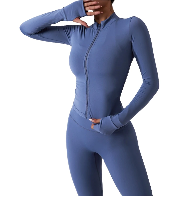 Lanyu Women's Active Yoga Jacket Long Sleeve Fitness Workout Top Full Zipper Breathable Thumb Hole Factory Sustainable Plus Size