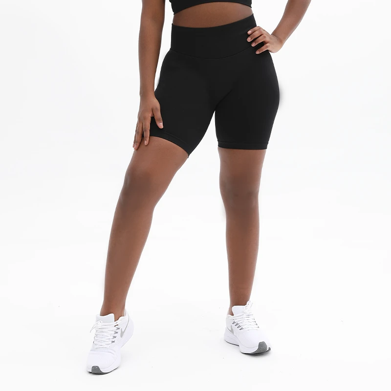 New Style Peach Solid Yoga Shorts for Women High Waist Tight Fit Breathable Knee Length Nude-feeling Outdoor Sports
