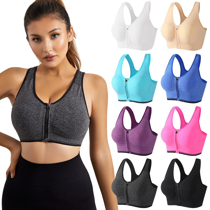 Ladies Custom Young Girl Seamless Fitness Zipper Bra Hot Sexy Women Sports Wear Breathable