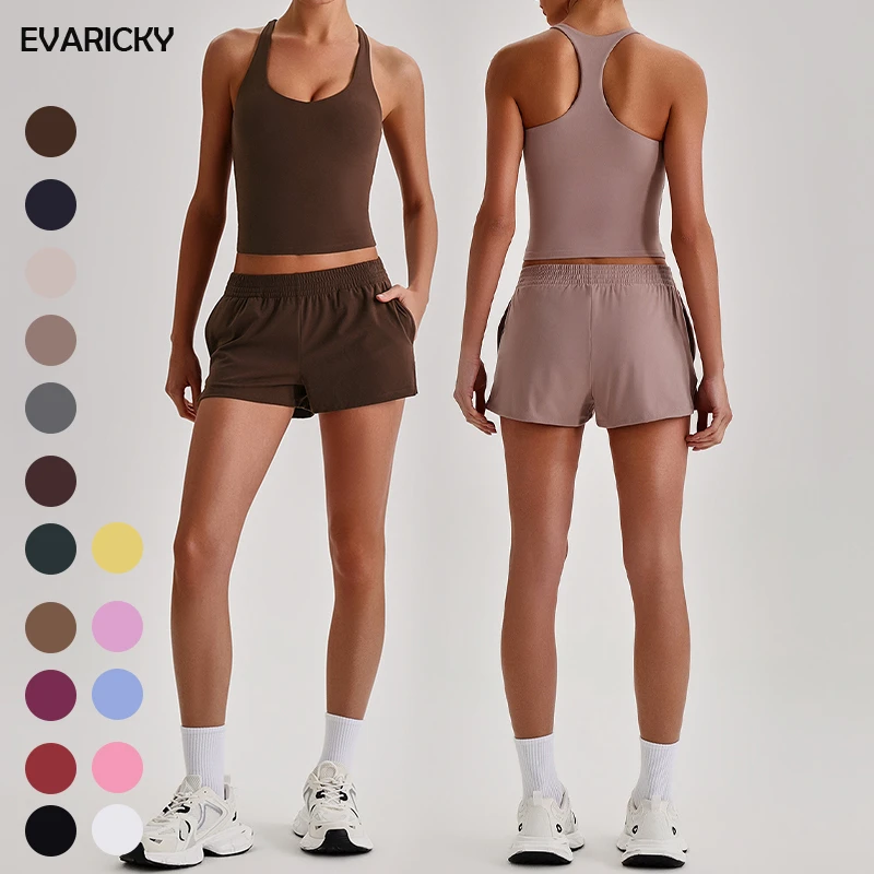 EVARICKY Wholesale Custom logo Quick Drying Gym Tank Top Yoga Set Women Shorts 2 Piece Sports Outfit High Stretch Activewear Set