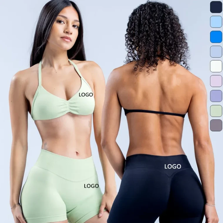 Halter Backless Sport Bra High Waist Scrunch Butt Gym Workout Shorts Fitness Yoga Two Piece Set Women Clothing