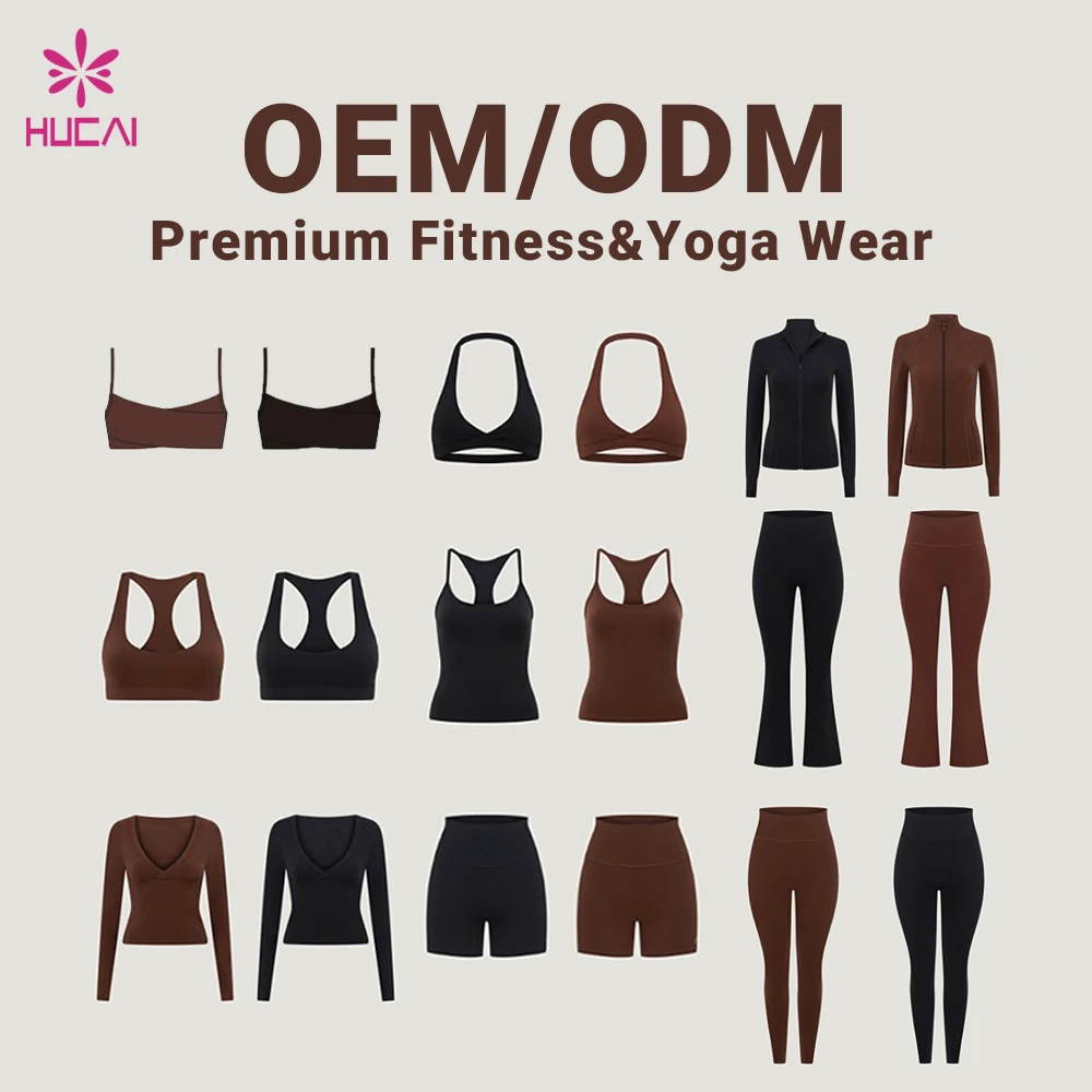 OEM HUCAI Custom Logo Manufacturer Active Wear Thin Strap Gym Running Fitness Padded Yoga Womens Halter Sports Bra