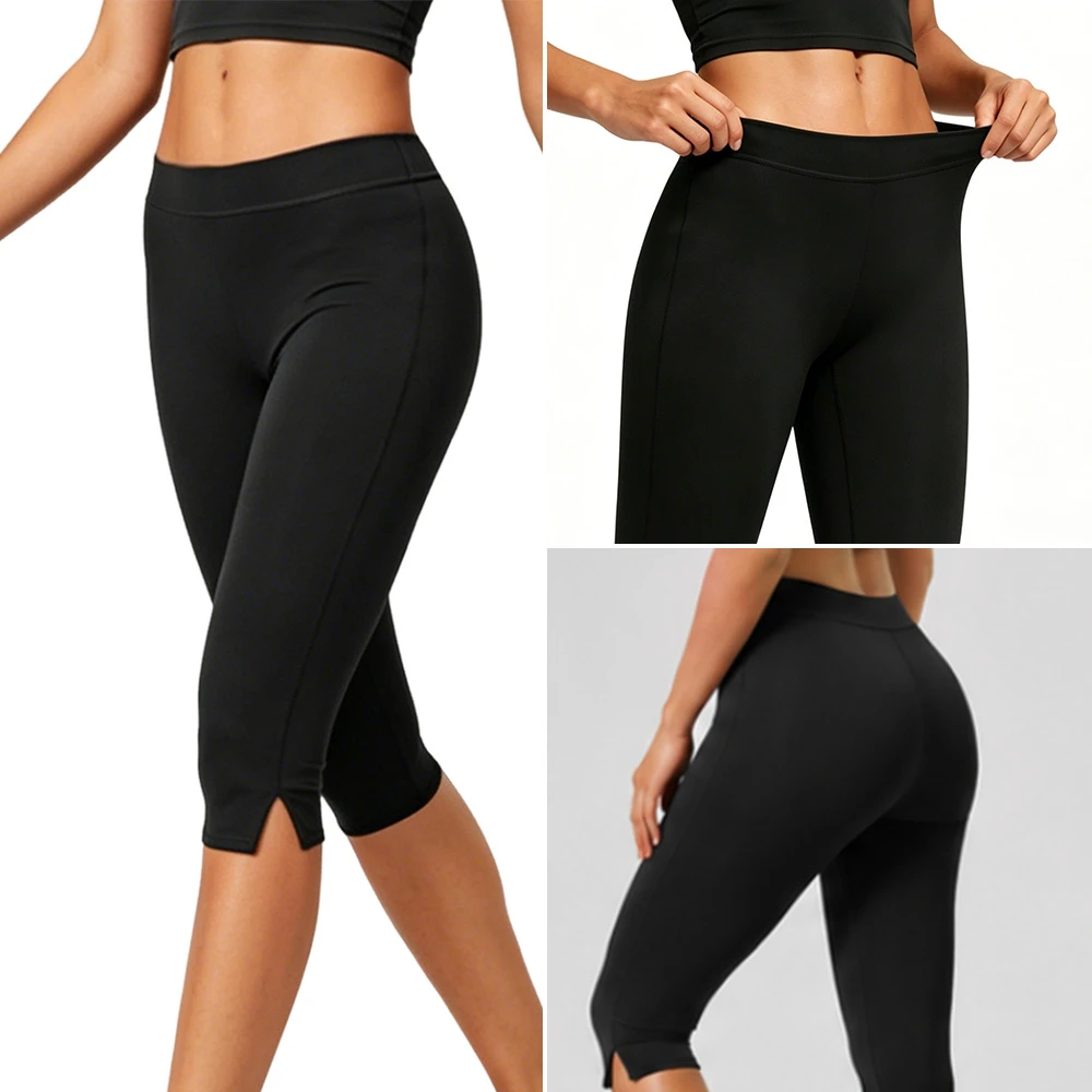 Women's High Waist Capri Yoga Leggings with Side Slit, 4-Way Stretch Breathable Workout Pants, Low MOQ