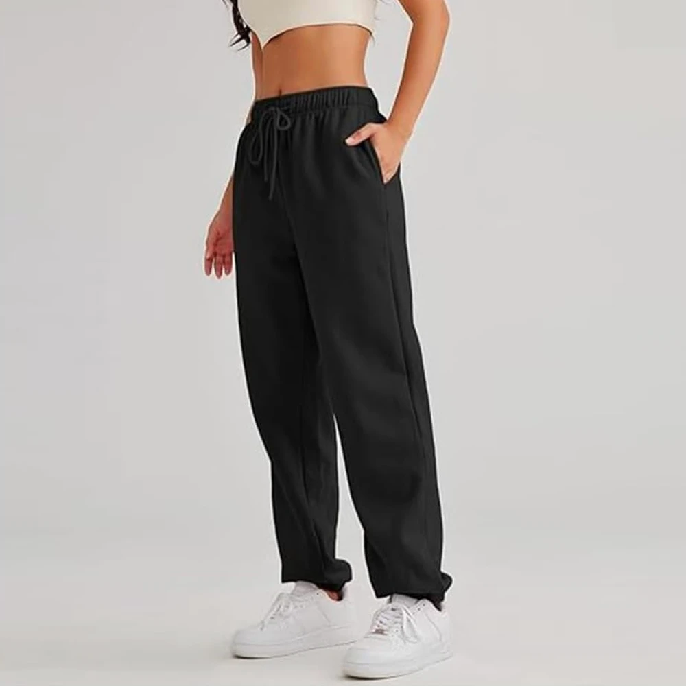 Middle Waist Cotton Sweatpants Women Jogger Pants Loose Fit Elastic Waist Drawstring Long Trousers Casual Yoga Lounge Bottoms