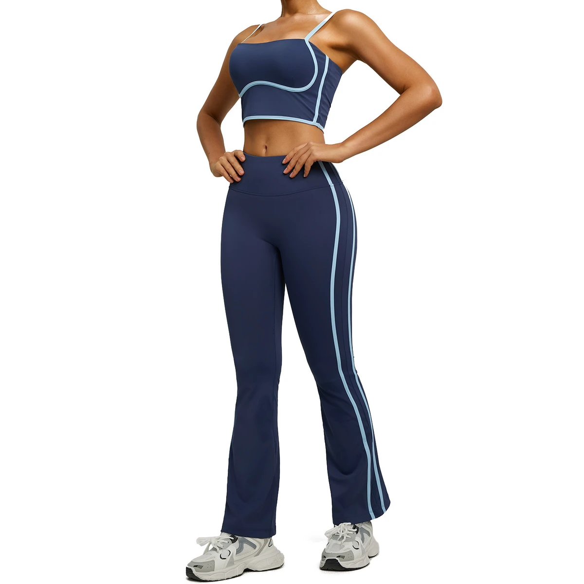 Cross-border Color Blocking Slimming Yoga Two-piece Set High Elasticity Breathable Four-Way Stretch Beautiful Back High Waist