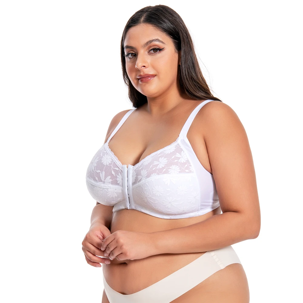 Wholesale Lady Front Open Closure Polyamide Big Cup Wirefree Soft Plus Size Women Lace Bras Big Chest Wireless For Women