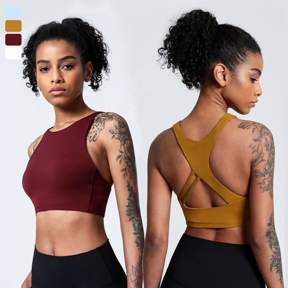 Custom Blank Special Cross Strap Design Breathable Four-Way Stretch Bra Sport Women Crop Top High for Soft Shoulder Wide