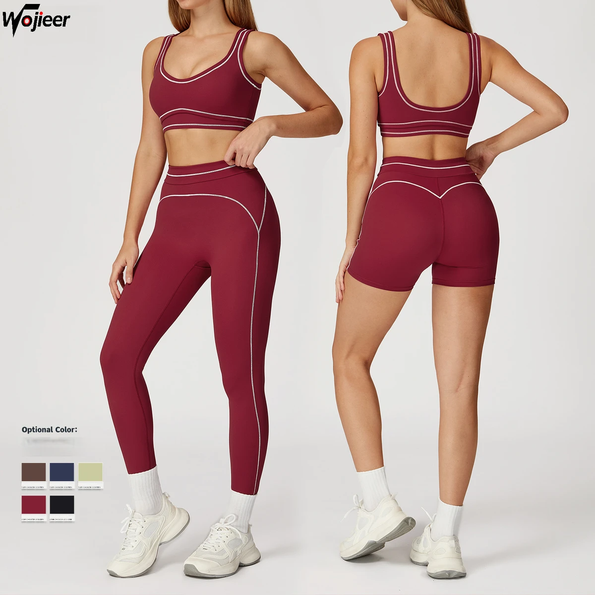 WOJIEER Contrast Color Sports 2 Piece Set Quick-Drying Gym Suit Running Sport Bra Stretch Leggings Yoga Set Yoga Set for Women