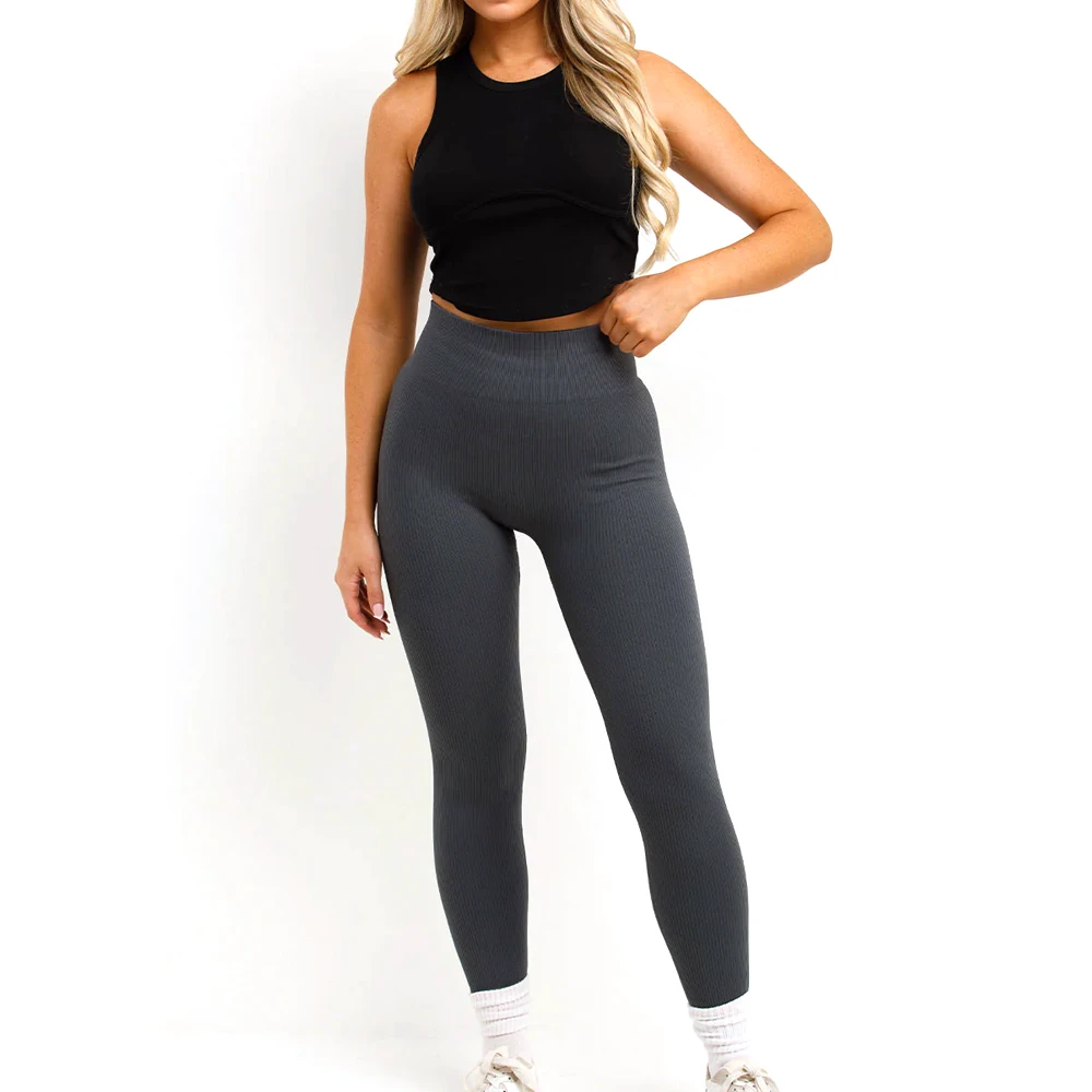 Wholesale Women High Waist Solid Spandex/Nylon Yoga Pants Elastic Waist Breathable Quick Dry Eco-Friendly for Workout Gym