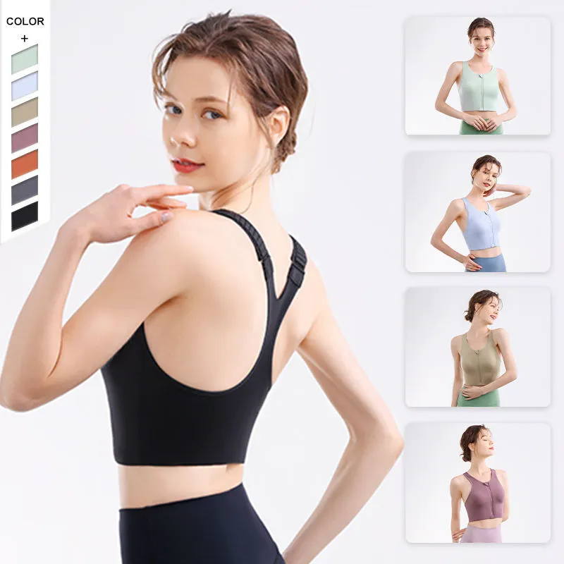 Factory Direct Sale Back Removable Pad Front Logo High Support Yoga Tank Top Sexy Workout Fitness Wide Shoulder Sports Bra Women