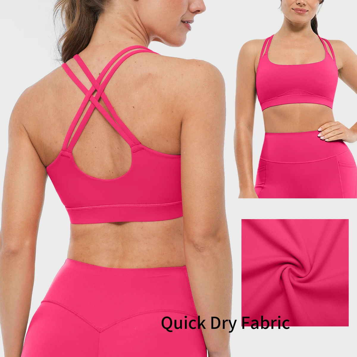 Vractive Breathable Cross Back Strappy Medium Support Sports Bra for Women Yoga Gym