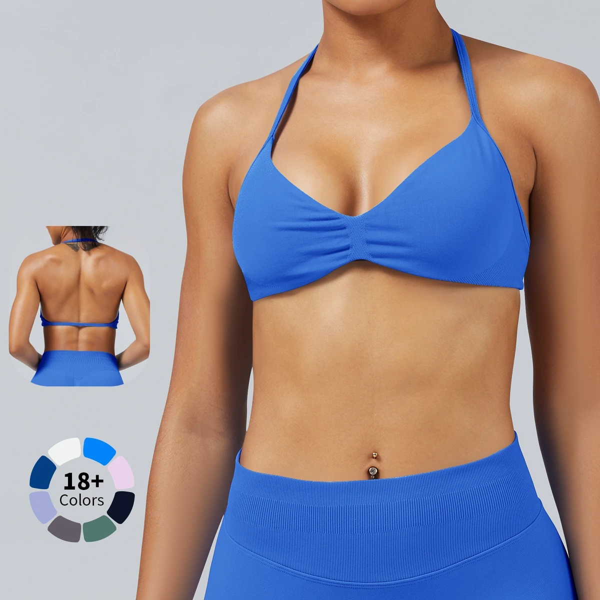 High Quality Women's Plus Size Seamless High- Breathable Lightweight Sports Bra Custom Logo Halter Backless Padded for