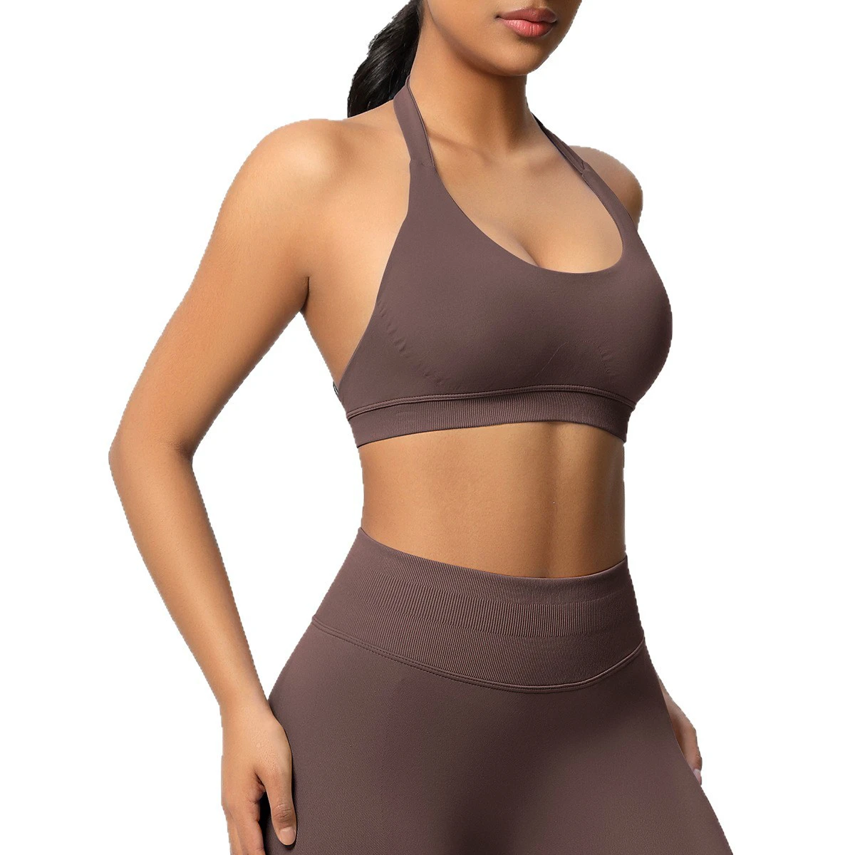 Women's Sports Bra Beautiful Quilted Fabric Custom Private Logo Double Sided High Elastic Back One Piece Top Wide Lightweight