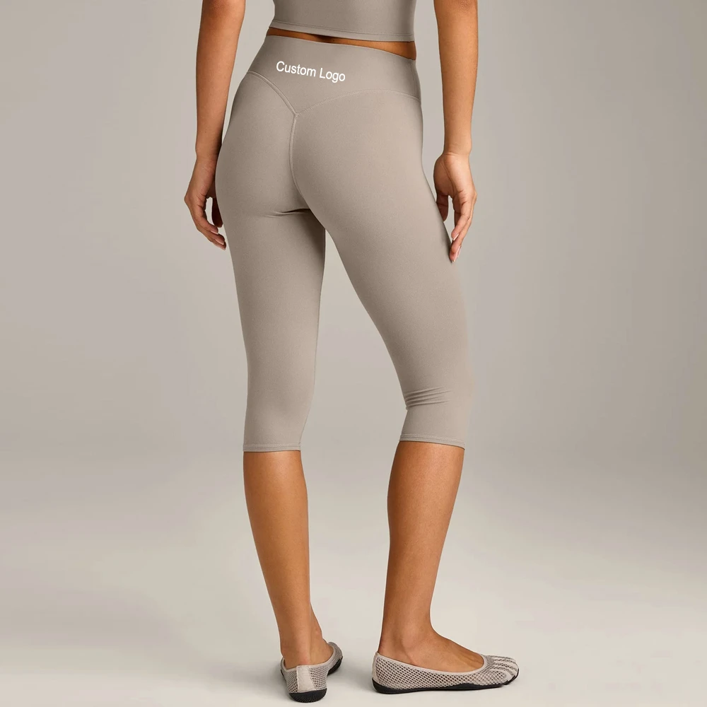 High Waisted Buttery Soft 3/4 Length Leggings Back V Waist Stitching High Quality Capri Yoga Pants Women With Custom Logo