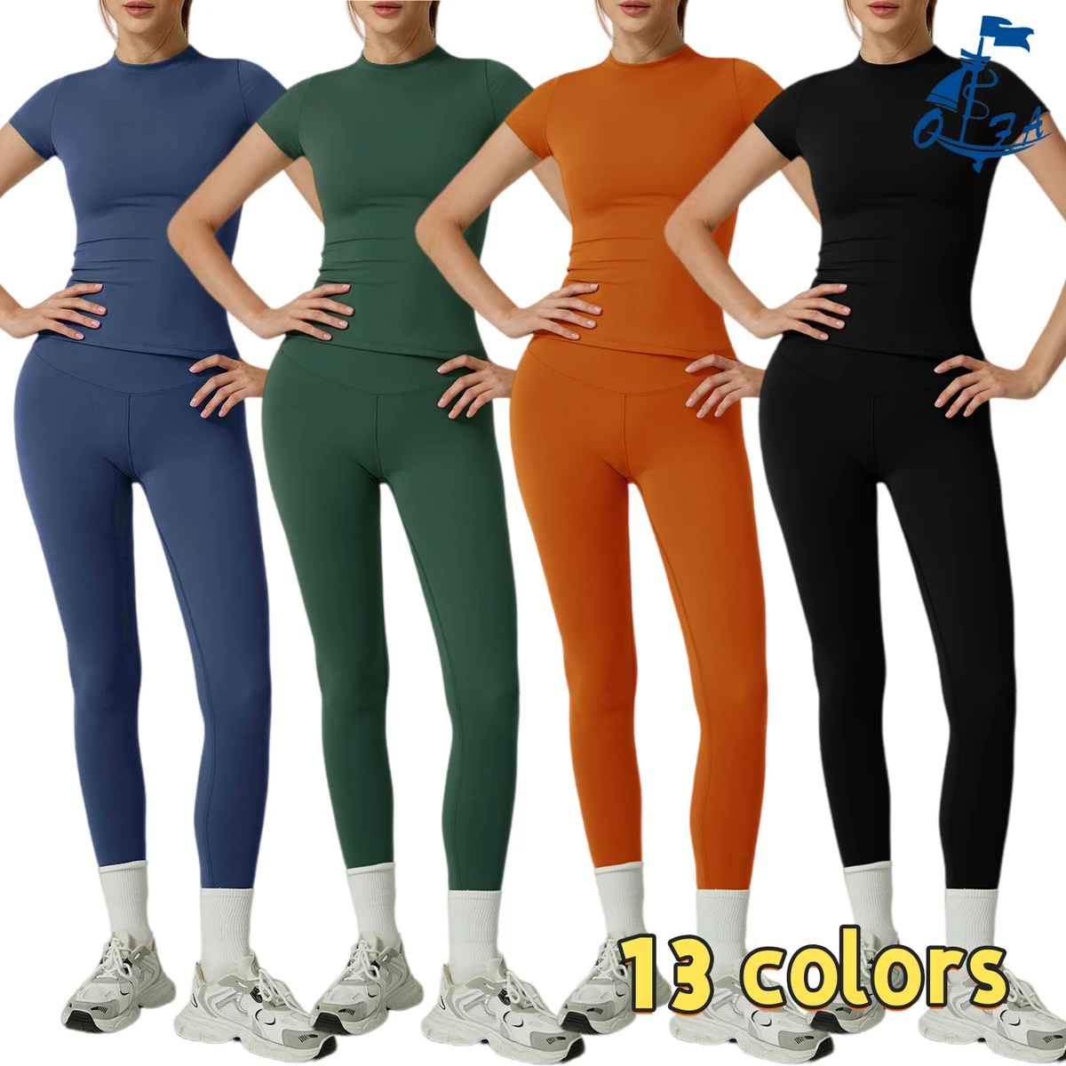 L-8455-2 2PCS Women Breathable Yoga Sets Gym Fitness Workout Running Outfit Pilates Yoga Suit Shorts-sleeve and Legging Sets