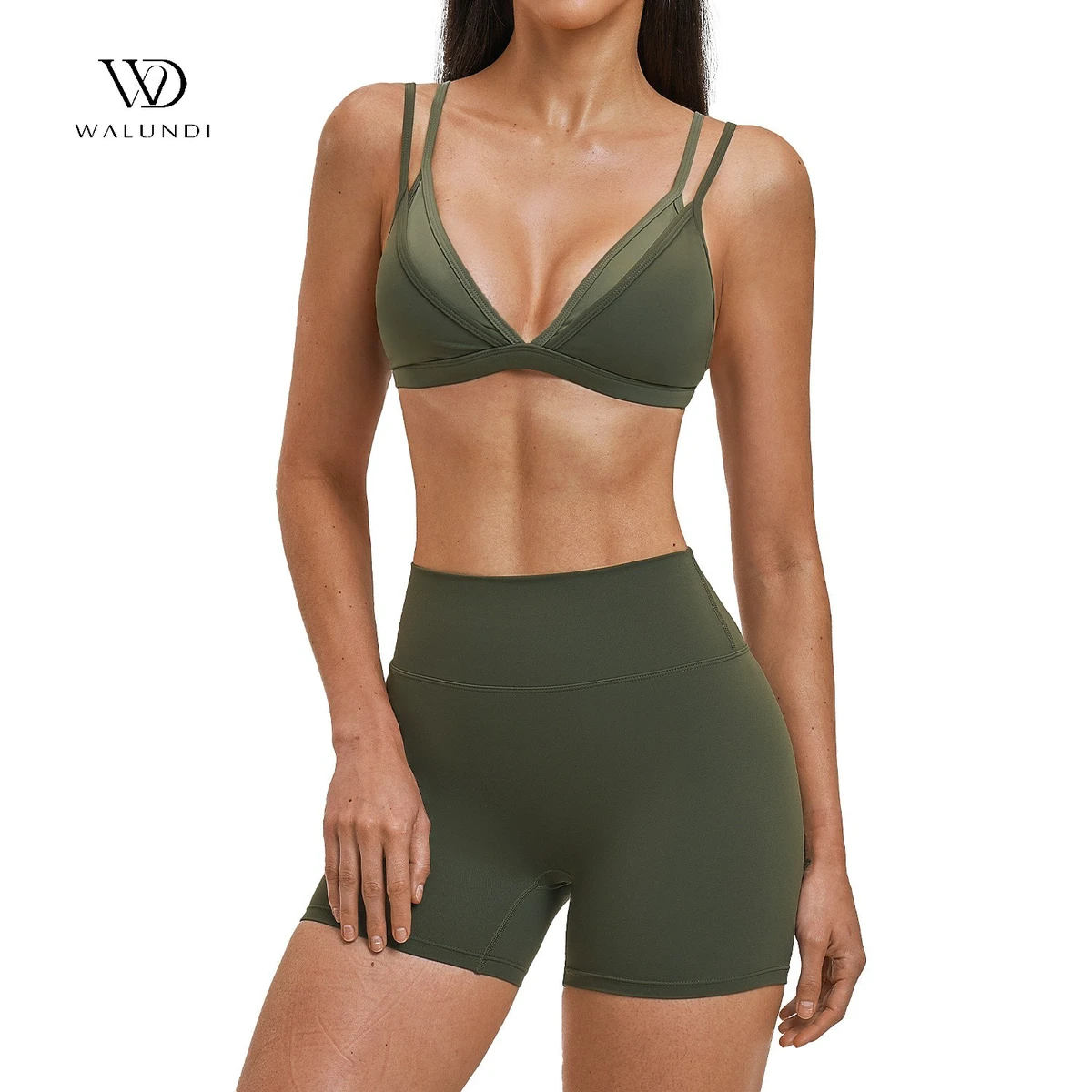 Yoga Set New Wholesale Ultra Thin Triangle Cup Bra High Waist Leggings Set New Design Slim Two Color Sports Bra Set