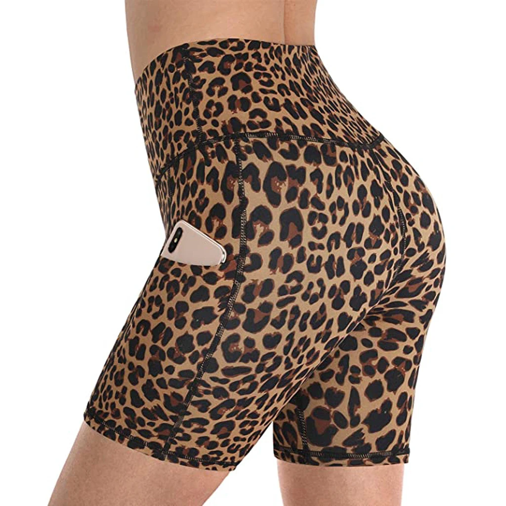 High Waist Yoga Pants Hip-showing Sports Fitness Seamless Yoga Leggings Leopard Shorts for Women