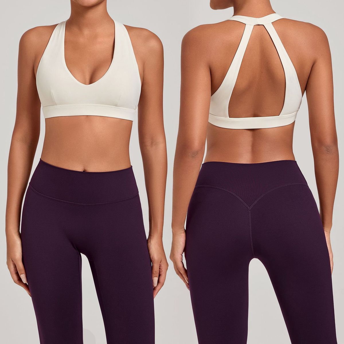 High Support Nylon Sports Bra for Women Hollow Out Back Solid Color Strappy Activewear Running Yoga Gym