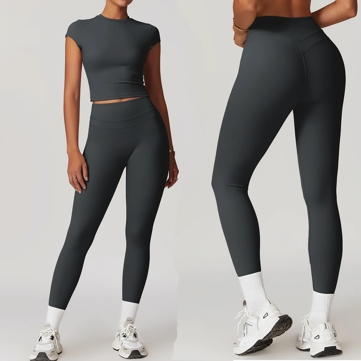 Super Soft -5.0 High Rise 4 Way Stretch V Shape Back Gym Yoga Pants Fitness Tights Sport Leggings for Women
