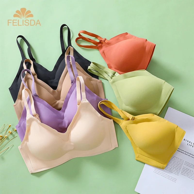Ice Silk Seamless Bras Comfortable Wireless Women's Underwear Push up Padded Bralette Tank Top Adjustable Lingerie Sports Bras