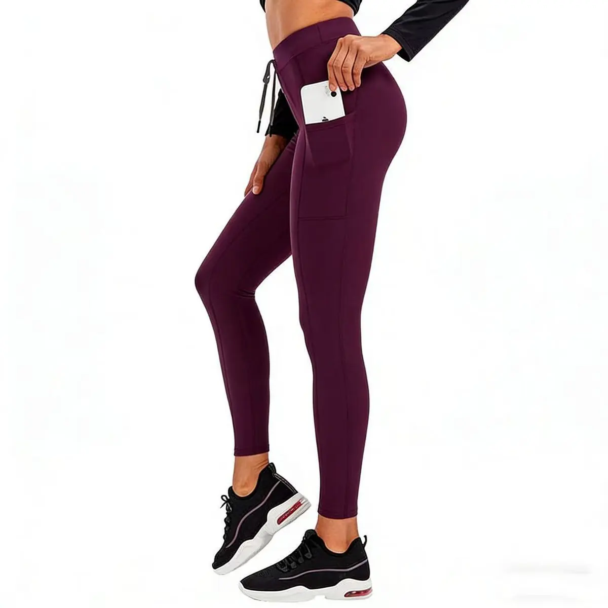 High Waist Plaid Four-Way Stretch Ankle-Length Spandex/Nylon Gym Sports Leggings for Women's Yoga and Running with Pockets