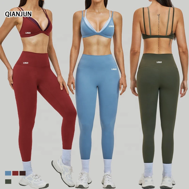 Custom Logo 2 Piece Seamless Yoga Set High Waist Squat Proof Workout Suit for Women Wholesale Fitness Gym Activewear