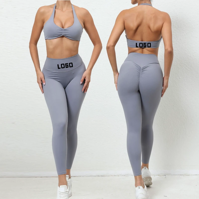 New Fashion Women's High-Waisted Workout Fitness Leggings Solid Color Scrunch Butt Yoga Sets Quick Dry Four-Way Stretch
