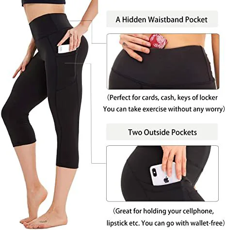 Custom Capri Yoga Pants with Solid Pattern Manufacturers' Women's Leggings with Pocket