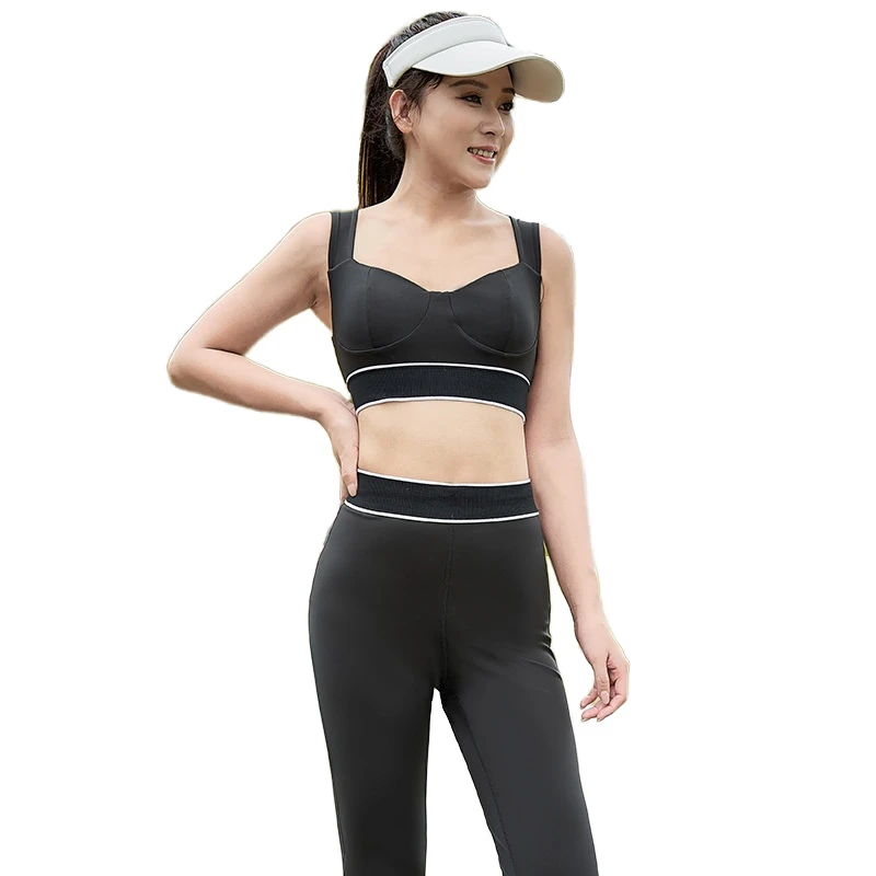 Women's High-Waisted Yoga Set Seamless Quick Dry Breathable Spandex/Nylon Sports Bra Leggings Solid Two-Piece Activewear Front
