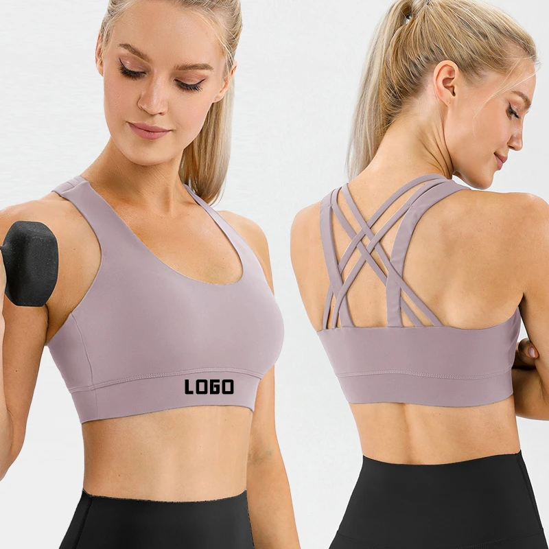 Custom Logo Women's Sexy Crop Top Gym Fitness Sets Double Sided Brushed Matte Yoga Sport Workout Bra Plus Size Printed Pattern