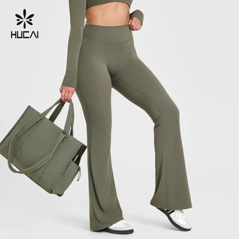 Custom Nylon Spandex Workout Sports High High Waist V Shape Butt Lifting Yoga Pants Gym Flare Leggings Women