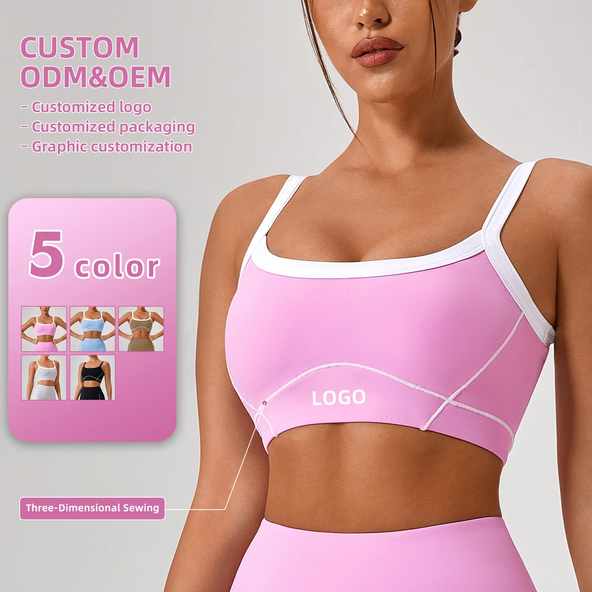 Beautiful Back Outdoor Yoga Bra with High Strength Thin Shoulder Strap Lightweight Breathable White Edge Nude Color Shockproof