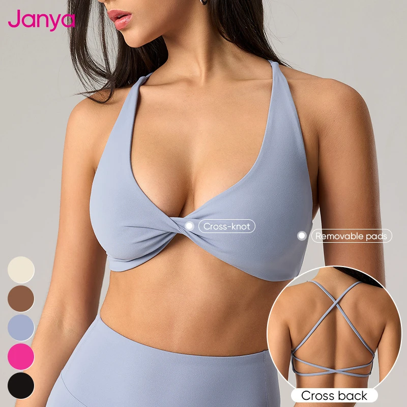 Janya Women's Sexy Lightweight Breathable Cross Back Workout Bra Quick Dry Gym Fitness Tops Adults Wholesale Yoga Sports Bra