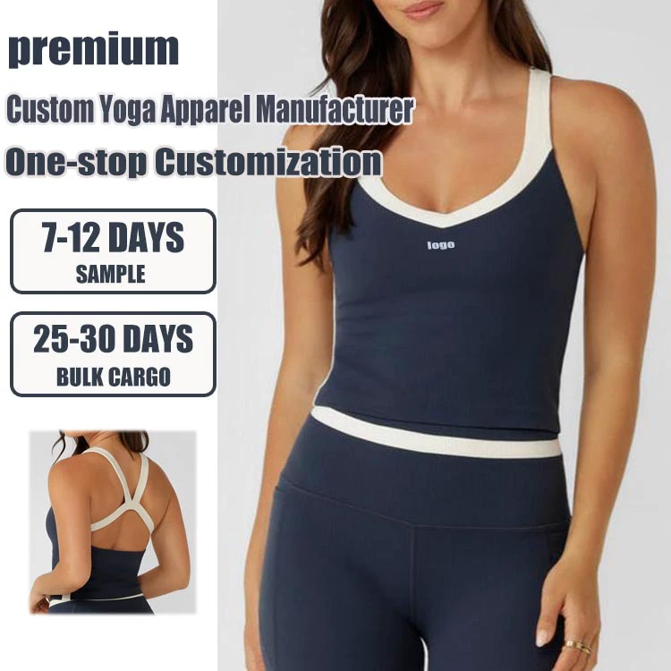 Wholesale Custom Logo Women Active Workout Wear Fitness Bra Contrast Color High Impact Sports Tank Top