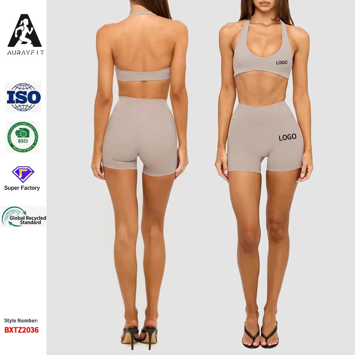 Cross-border New Solid High Waist Spandex/Nylon Hanging Neck Back Sports Underwear Shorts Set Fitness Yoga Pilates Quick-drying