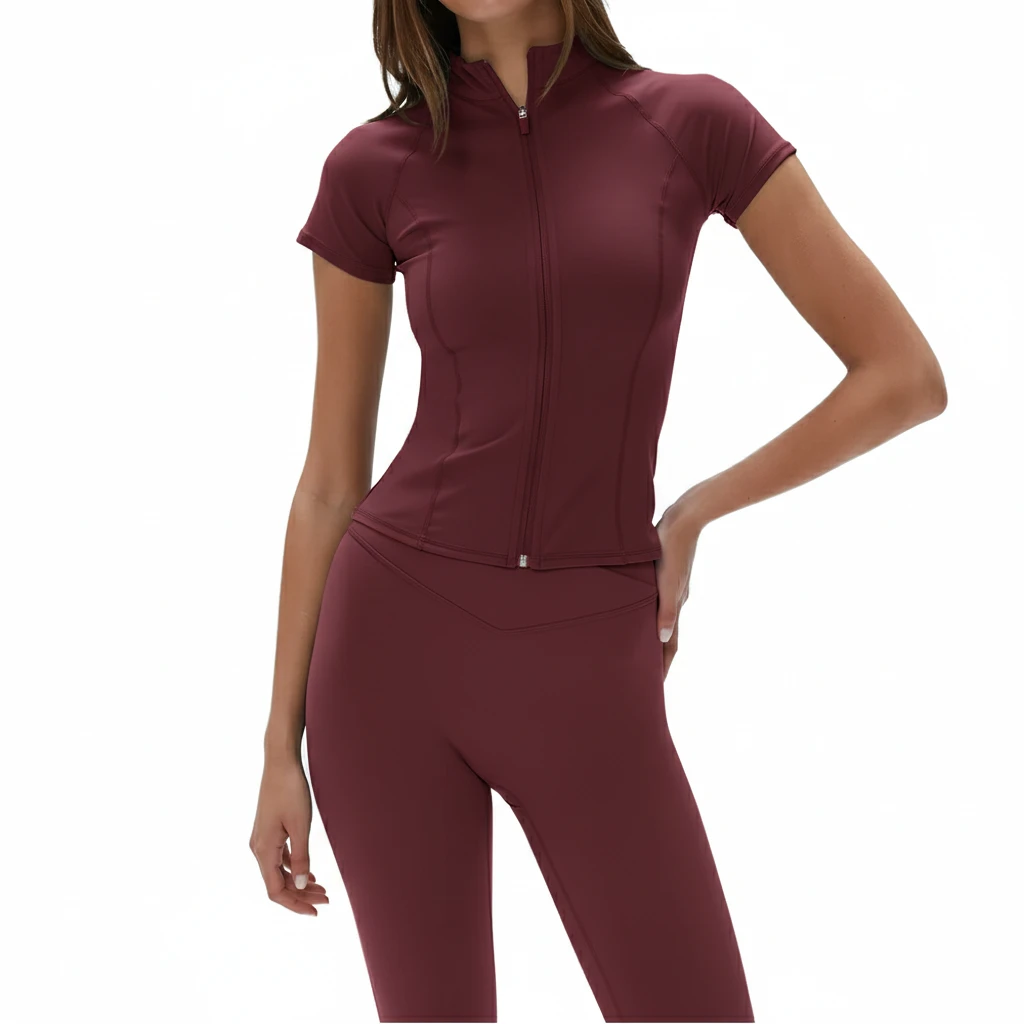 Womens High Stretch Yoga Set Zipper Jacket And High Waist Leggings Two Piece Gym Workout Clothing