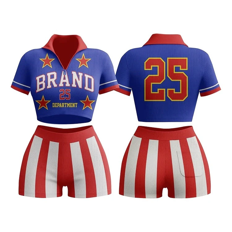 Custom Logo Eco-Friendly Women's Casual Two-Piece Zip-Up Jacket and Shorts Sets Solid Knitting Breathable Rib Yoga Sportswear