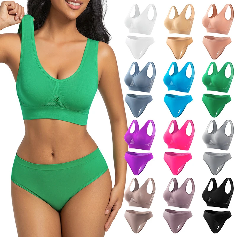 Lady's Full Coverage Sexy Breast Sports Bra Suit Yoga Wrap Top T-back Thong Brassiere Sets Seamless Veste De Sport Pour Bikini