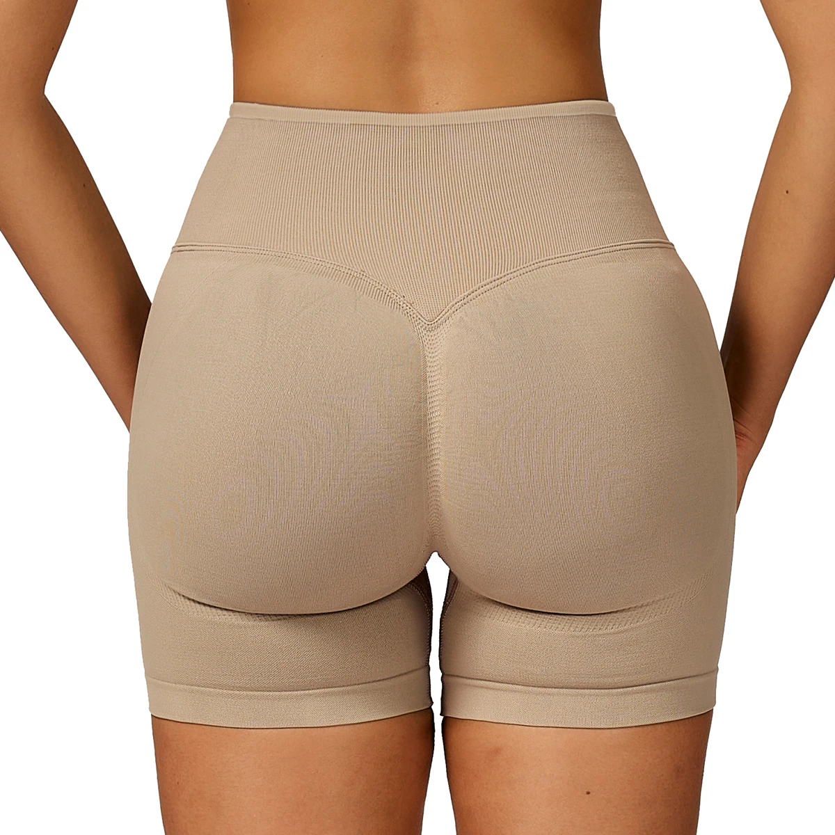 Seamless High-Waisted XL Yoga Shorts Solid Color Blocking Trim Elastic Waist Fitness Sport Shorts for Gym Running Workouts