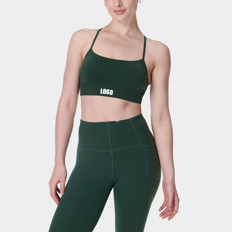 OEM Custom Manufacturers Breathable Soft 4 Way Stretch Halter Slight U Neck Yoga Sports Bra for Women