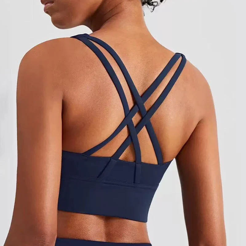 Double Cross Strap Breathable Sports Bra for Women Yoga Gym Fitness Workout OEM ODM Factory Front Logo