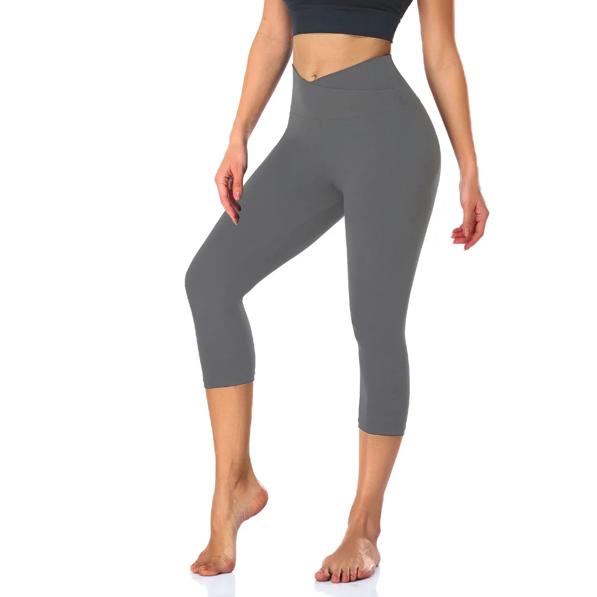 POVTY Custom Logo Crossover Women High Waist Workout Leggings Capri Buttery Soft Tummy Control Butt Scrunch Gym Yoga Leggings